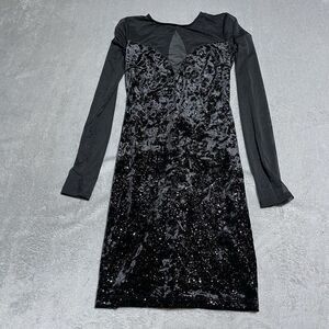 Y2K Windsor Dress Womens Small‎ Black Velvet Glitter Sheet Sleeves Whimsigoth